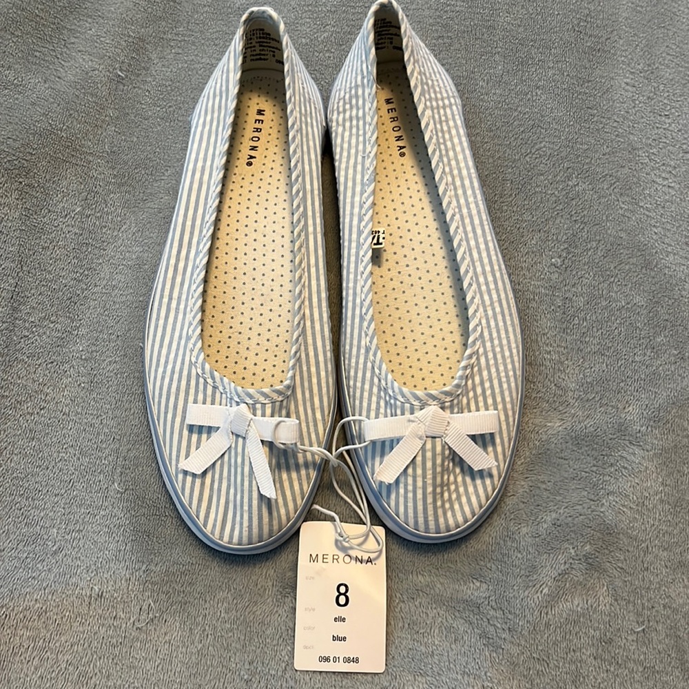Adorable Blue and White Striped Flats